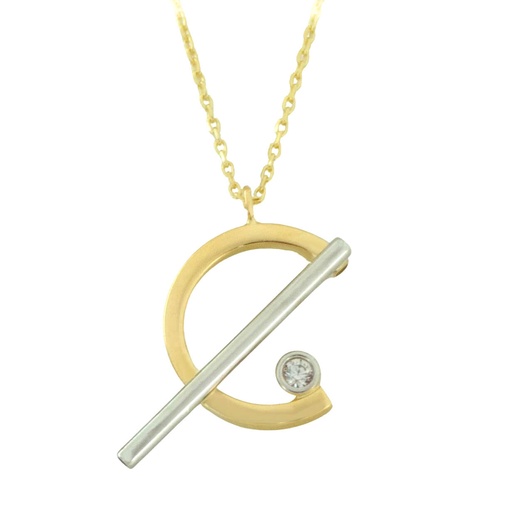 [5652] HALF CIRCLE AND CZ NECKLACE.45CM CHAIN.