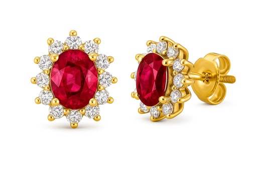 [5962R] PENDIENTE ROSETON RUBI DE 4x3MM Y CIRCONITAS.