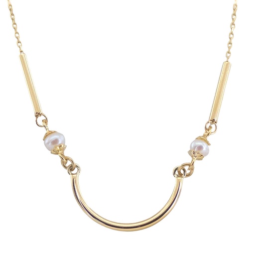 [5658] TUBE AND ROUND FRESHWATER PEARLS NECKLACE.