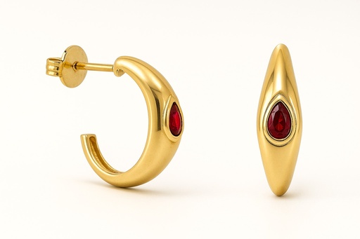 [5963R] PENDIENTES ARO CRIOLLA RUBI DE 3x2MM.12x3MM.