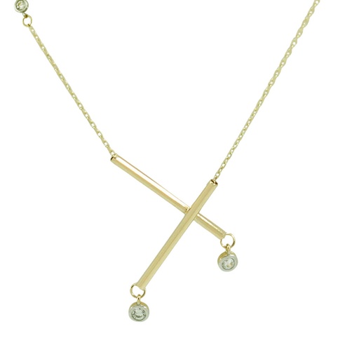 [5699] TUBES AND CZ NECKLACE.45CM CHAIN.