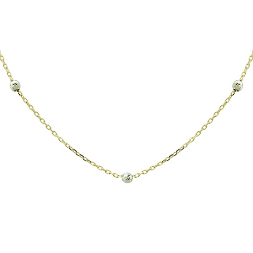 [5700] WHITE GOLD CARVED BALLS BEADS NECKLACE.