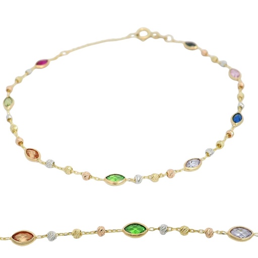 [00030PU] COLORED CZ BEZELS AND TRI COLOR BALLS BRACELET.
