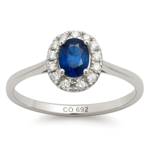 [B4187Z] 0.25 CT OVAL SAPPHIRE AND DIAMOND RING. H-SI 0.12 CT 