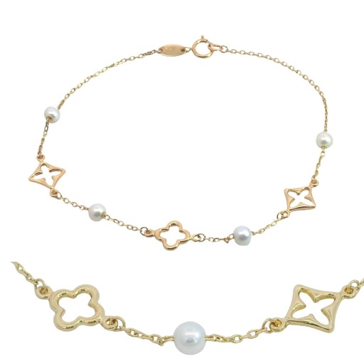 [00101PU] 17CM FRESHWATER PEARLS AND FLOWERS BRACELET.