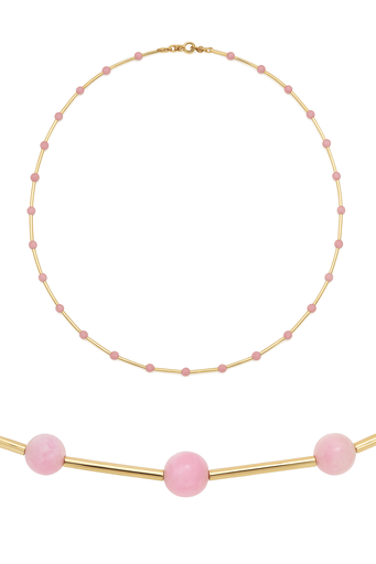 [00137R] GARGANTILLA TUBOS CON PIEDRA TURMALINA ROSA SEMIPRECIOSA