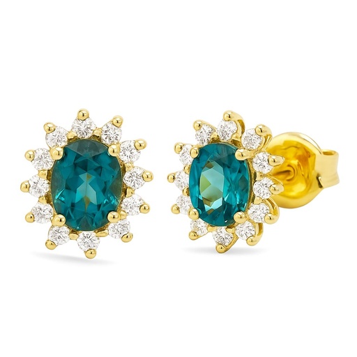 [5962L] PENDIENTE ROSETON TOPACIO LONDON BLUE DE 4x3MM Y CIRCONITAS.