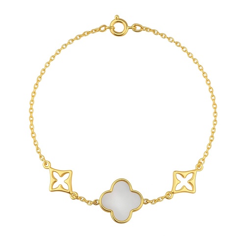 [00166PU] 17 CM MOTHER OF PEARL FLOWER BRACELET