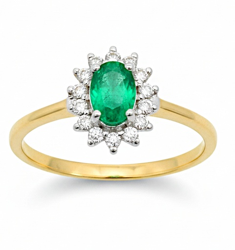 [B4217/SE] 0.06 CT OVAL EMERALD AND DIAMOND RING.0.15 CT TW
