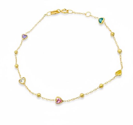 [00176PU] PULSERA BOLAS Y CIRCONITAS CORAZON DE COLOR .17CM