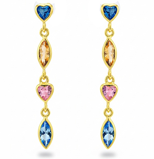 [00184] PENDIENTES LARGOS 4 CIRCONITAS BOCELADAS DE COLOR.29MM.PRESION