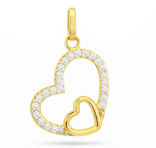 [9K0004] COLGANTE DOS CORAZONES CON CIRCONITAS. 9KILATES.14x13MM