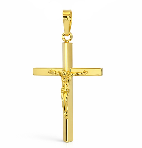 [9K0014] 9 KARAT GOLD BEVELED CRUCIFIX PENDANT