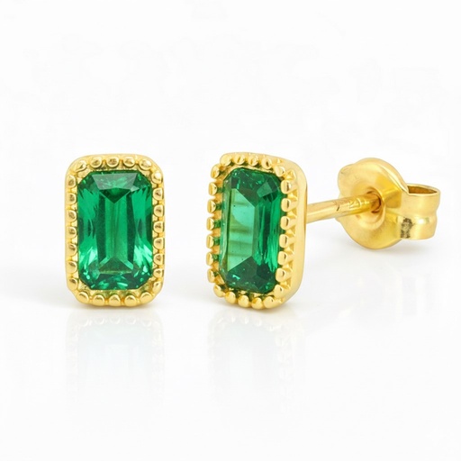 [9K0052E] PENDIENTES NANO ESMERALDA OCTOGONO 6x4MM.9 KILATES