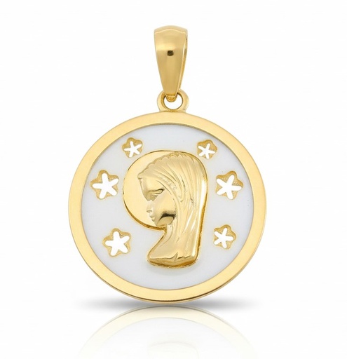 [9K0053] MEDALLA VIRGEN NIÑA REDONDA CON NACAR ,16 MM.9KILATES