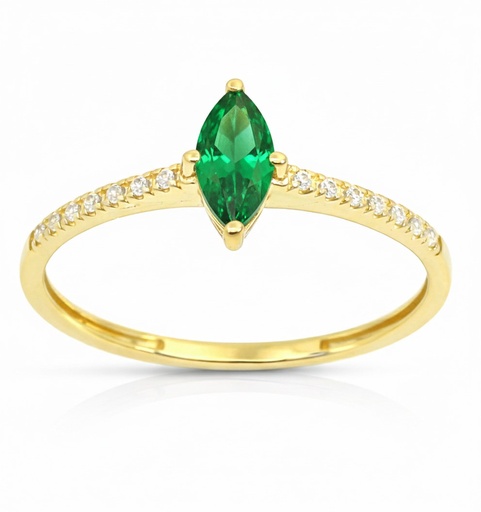 [9K0056SE] 7MM NANO EMERALD AND CZ 9 KARAT GOLD RING