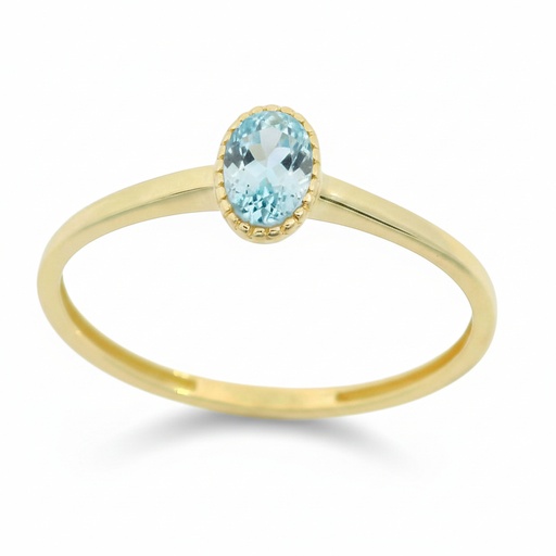 [9K0058SA] SORTIJA OVAL 6x4MM COLOR AGUAMARINA.9 KILATES