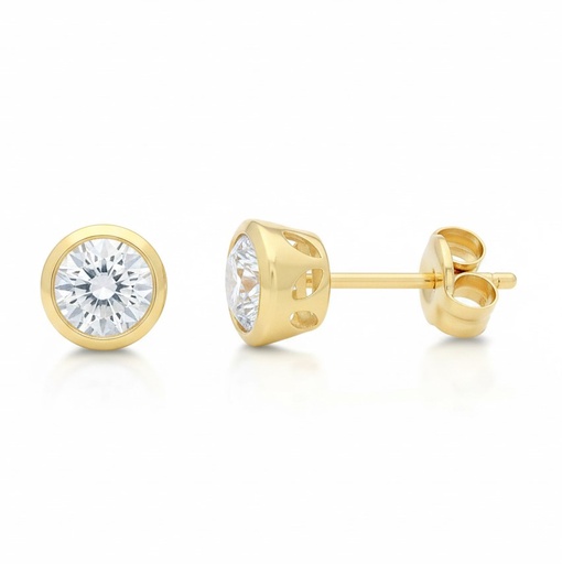 [9K0060] PENDIENTES CIRCONITA REDONDA.5'5MM.9 KILATES