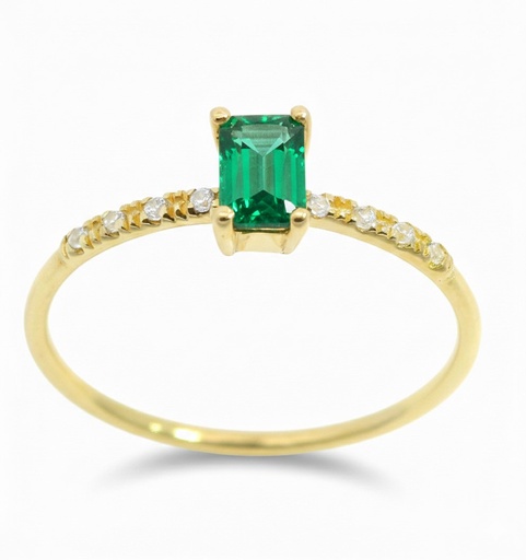 [9K0063E] 5x3MM NANO EMERALD AND CZ RING.9 KARAT