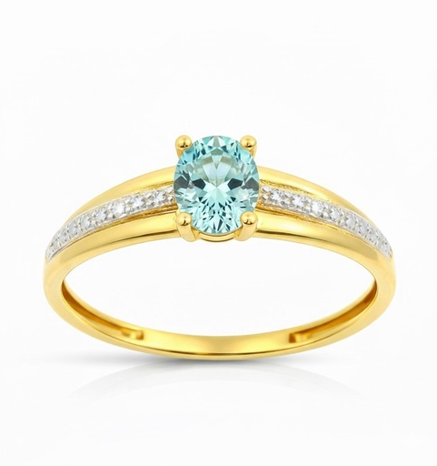 [9K0065A] 5x4MM AQUAMARINE COLOR CZ RING.9 KARAT