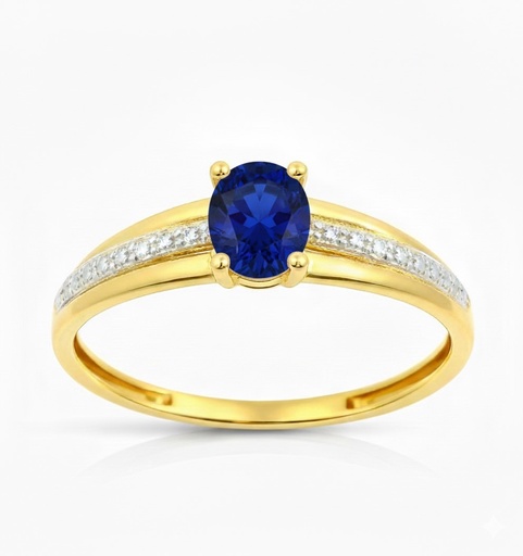 [9K0065Z] 5x4MM NANO SAPPHIRE TWO TONE GOLD RING.9 KARAT
