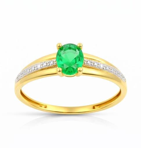 [9K0065E] 5x4MM NANO EMERALD TWO TONE GOLD RING.9 KARAT