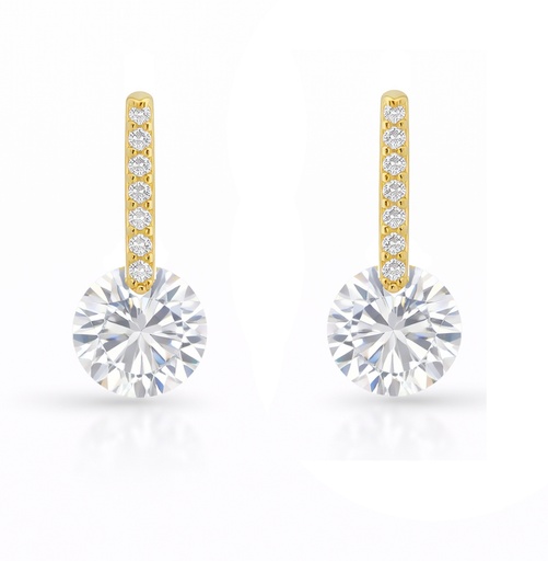 [9K0072] 9 KARAT GOLD ROUND CZ DANGLING EARRINGS.PUSHBACK