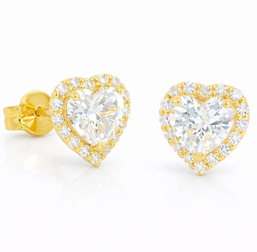 [9K0073] 9x8MM HEART CZ STUD EARRINGS.9 KARAT