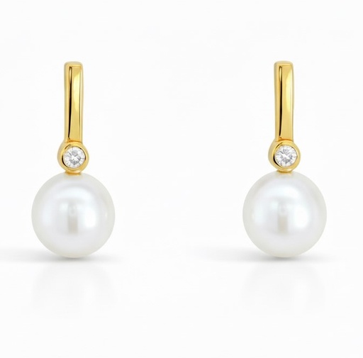 [9K0075] PENDIENTES CIRCONITAS Y PERLA CULTIVADA 7MM.9 KILATES (copia)
