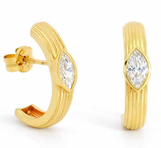 [9K0047P] PENDIENTES MEDIO ARO CIRCONITA MARQUISSE.16x3MM.9 KILATES.