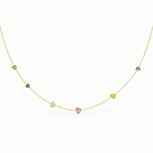 [9K0076] COLORED HEARTS CZ NECKLACE.9 KARAT GOLD