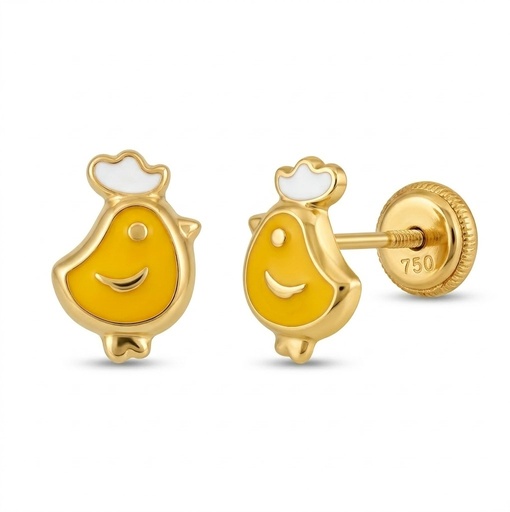[00218] PENDIENTES POLLITO ESMALTE ESPALDA FORRADA.ROSCA.6MM