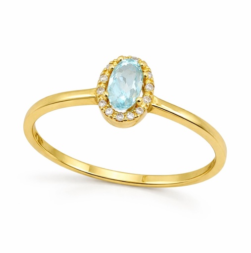 [00195SA] 5x3MM OVAL AQUAMARINE AND CZ RING