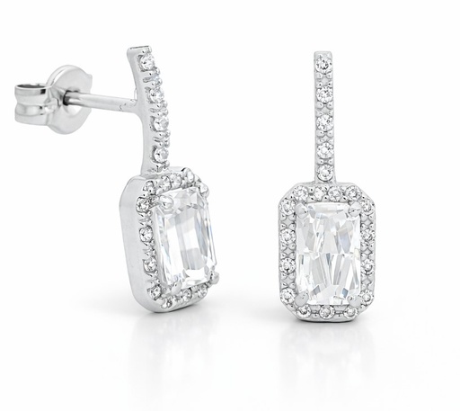 [00221B] 16MM BAGUETTE CZ PUSHBACK EARRINGS.WHITE GOLD