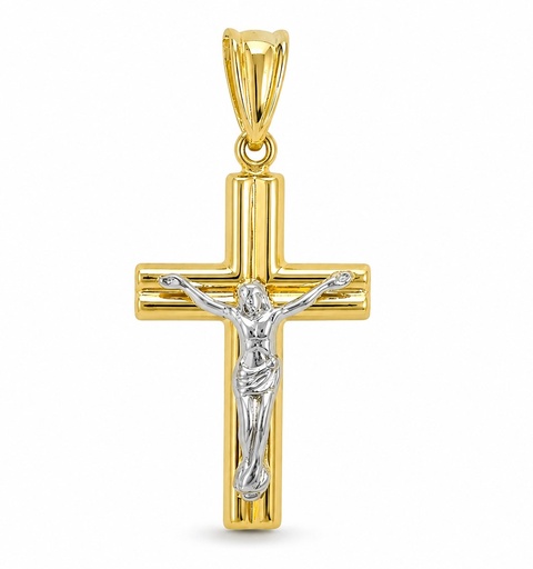 [9K0090] CRUZ  CON CRISTO BICOLOR .23x15MM.9 KILATES