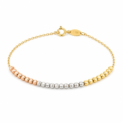 [9K0097PU] PULSERA BOLAS TALLADAS TRICOLOR .9KILATES