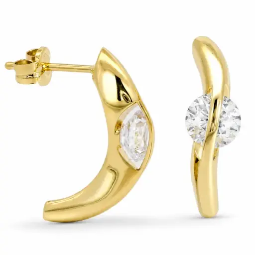 [9K0108] MEDIOS AROS CON CIRCONITAS DE 5MM 17x3MM. 9 KILATES