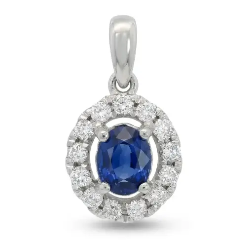 [B4187CZ] COLGANTE ZAFIRO OVAL DE 0.41 CT Y BRILLANTES DI 13 RD SI H 0.13 CT TW
