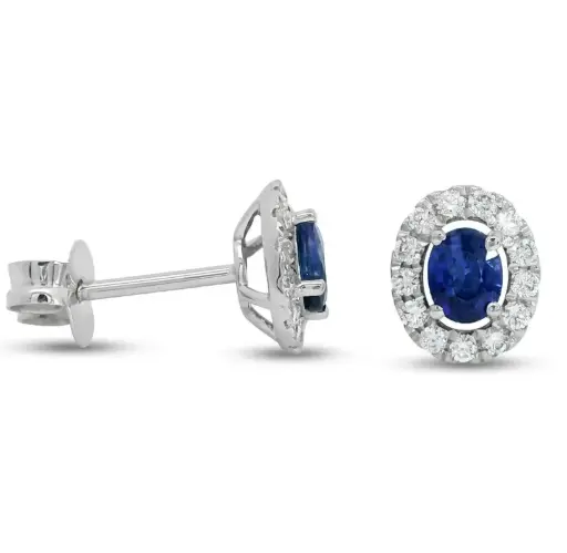 [B4187PZ] PENDIENTES ZAFIRO OVAL DE 5x4MM(0.51 CT TW)  CON BRILLANTES 0.26 CT TW