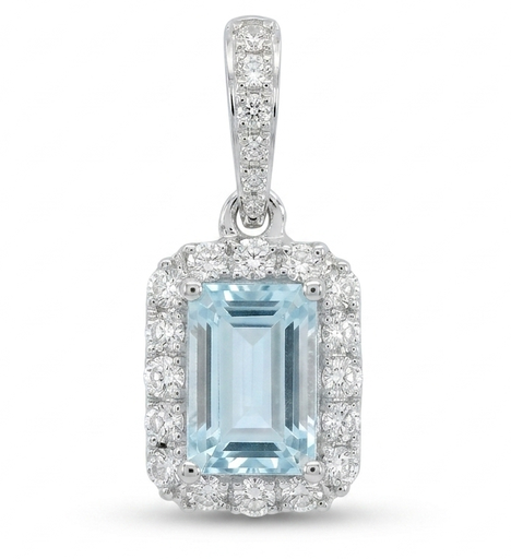 [B4195C/0.15] COLGANTE CUADRADO AGUA MARINA  6x4MM(0.45 CT)Y BRILLANTES DI 22 RD 0.15  CT TW