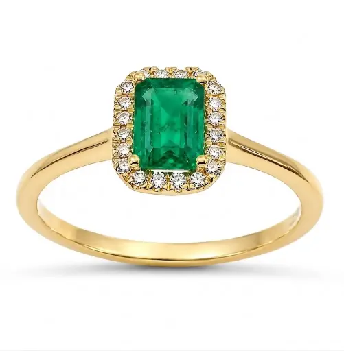 [B4232/SE] 6x4MM(0.66 CT) EMERALD RING WITH 0.08 CT TW DIAMONDS