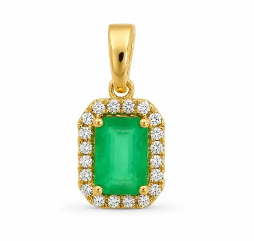 [B4232CE] 6x4MM(0.66 CT) EMERALD PENDANT WITH SI-H 0.08 CT TW DIAMONDS 