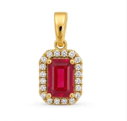 [B4232CR] 6x4MM (0.66 CT) RUBI PENDANT WITH H-SI 0.08 CT TW DIAMONDS