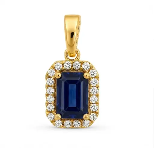 [B4232CZ] COLGANTE  ZAFIRO 6x4MM (0.66 CT) Y BRILLANTES  DI 20 SC SI H 0.08 CT TW