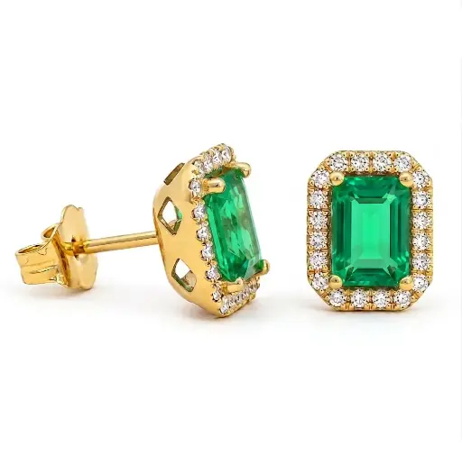 [B4232E] PENDIENTES ESMERALDAS 6x4MM( 1.32 CT TW) Y  BRILLANTES Di 40 SC 0.16 PP