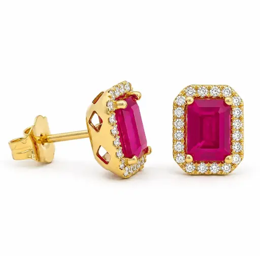 [B4232R] PENDIENTES RUBIES 6x4MM(1.32 CT TW)Y  BRILLANTES Di 40 SC 0.16 PP