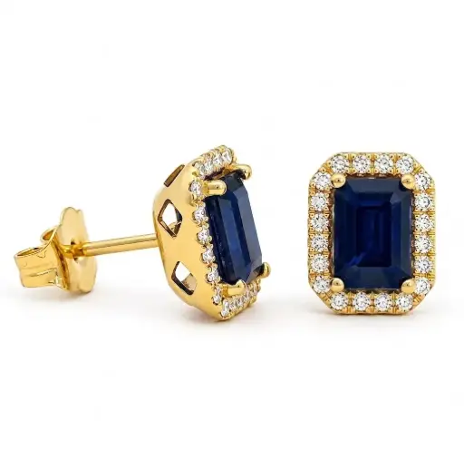 [B4232Z] PENDIENTES ZAFIRO 6x4MM(1.32 CT TW) Y  BRILLANTES Di 40 SC 0.16 PP