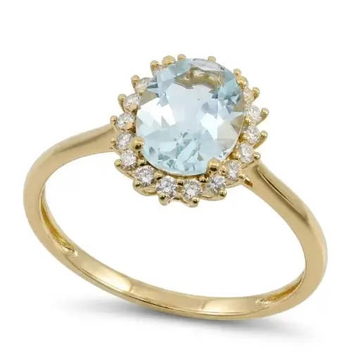 [B4233S/0.15] SORTIJA  AGUA MARINA 8x6MM( 1.12 CT) Y  BRILLANTES Di 18 RD SI H 0.15  CT TW.SI H