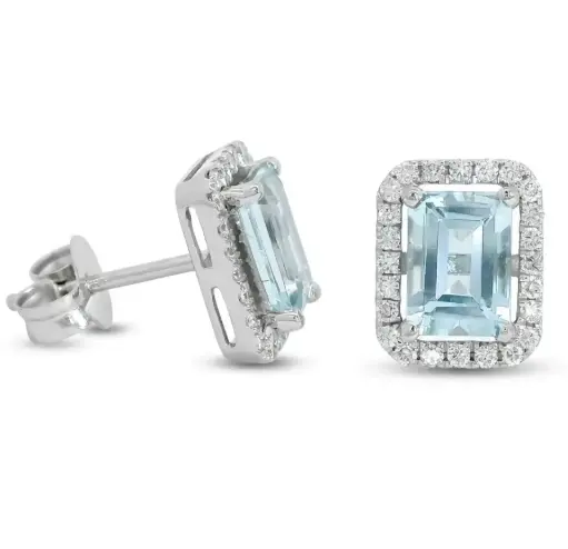 [B4234/0.28] PENDIENTES  AGUA MARINA 7x5MM( 2.20 CT TW) Y BRILLANTES DI 48 RD SI (0.28 CT TW)