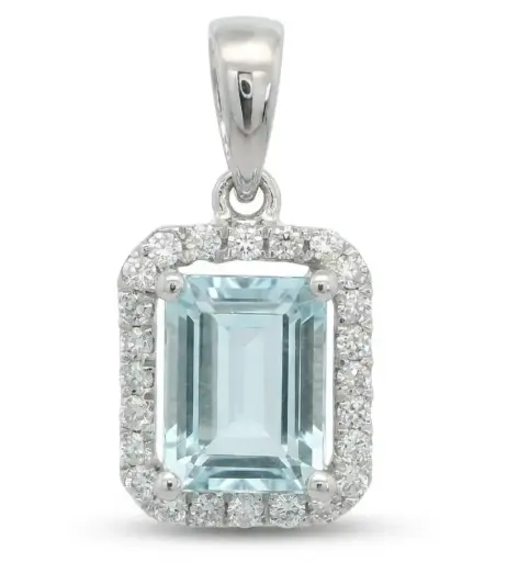 [B4234C/0.14] 7x5MM AND 1.10 CT AQUAMARINE PENDANT WITH H-SI DIAMONDS(0.14 CT TW)
